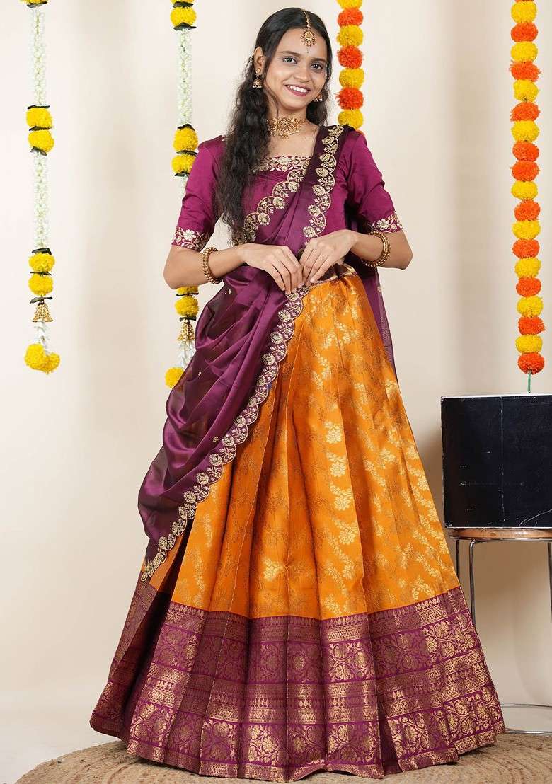Mustard Emboridered Blended Lehenga Choli - Indya