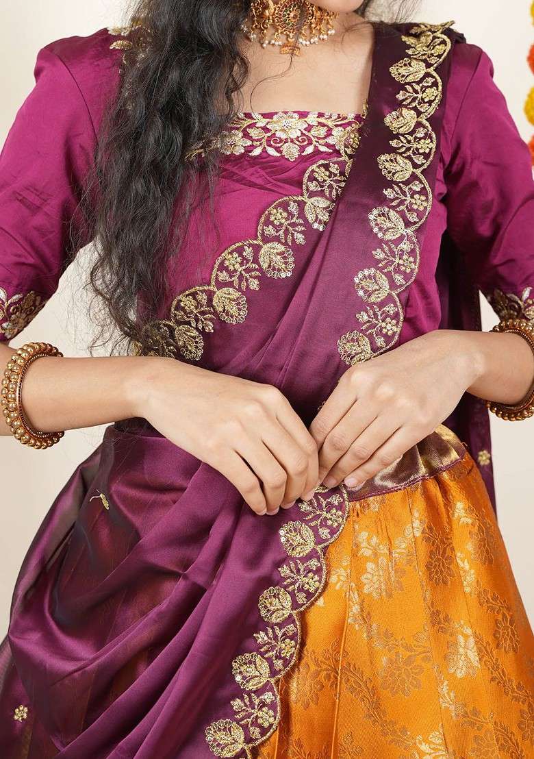 Mustard Emboridered Blended Lehenga Choli - Indya