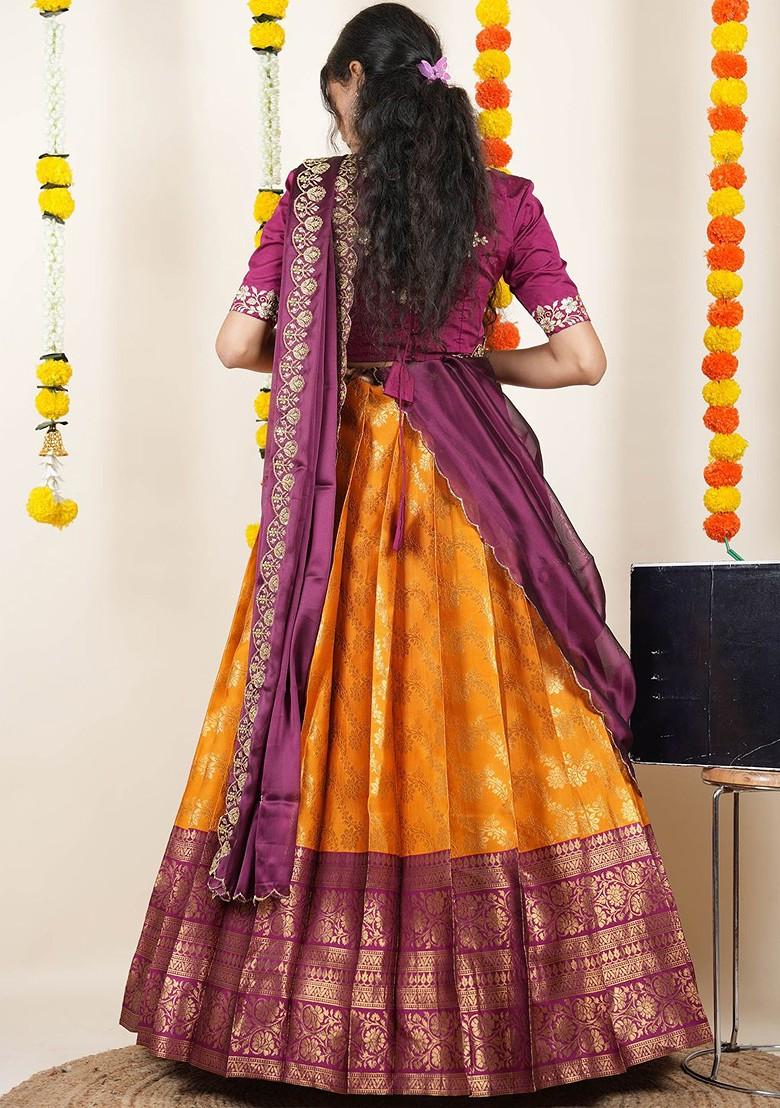 Mustard Emboridered Blended Lehenga Choli - Indya