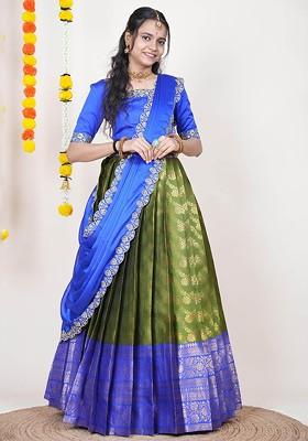 Green Woven Design Blended Lehenga Choli