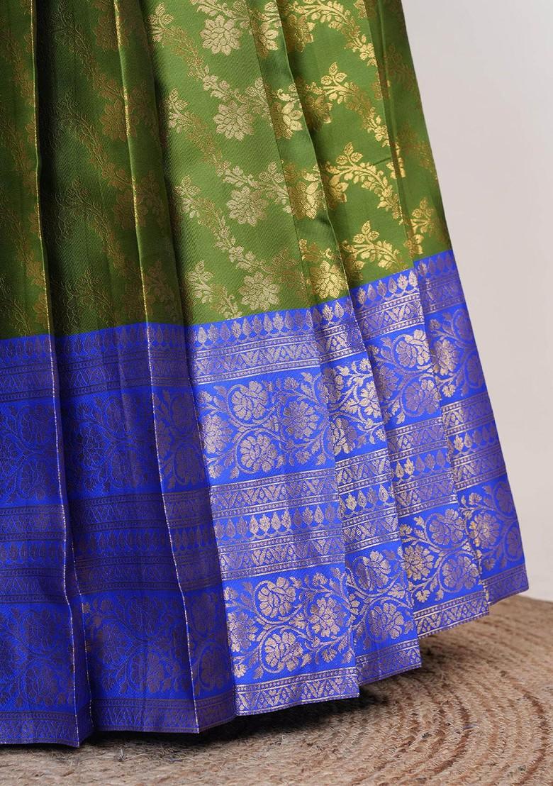 Green Woven Design Blended Lehenga Choli - Indya