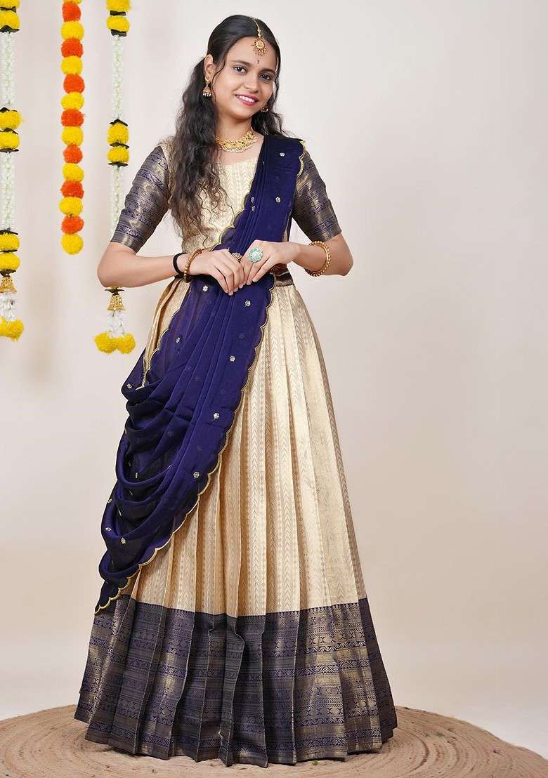 Navy Blue Emboridered Blended Lehenga Choli - Indya