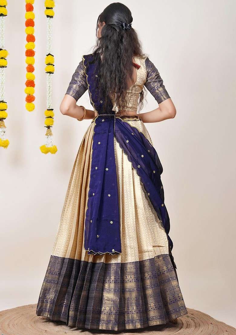 Navy Blue Emboridered Blended Lehenga Choli - Indya