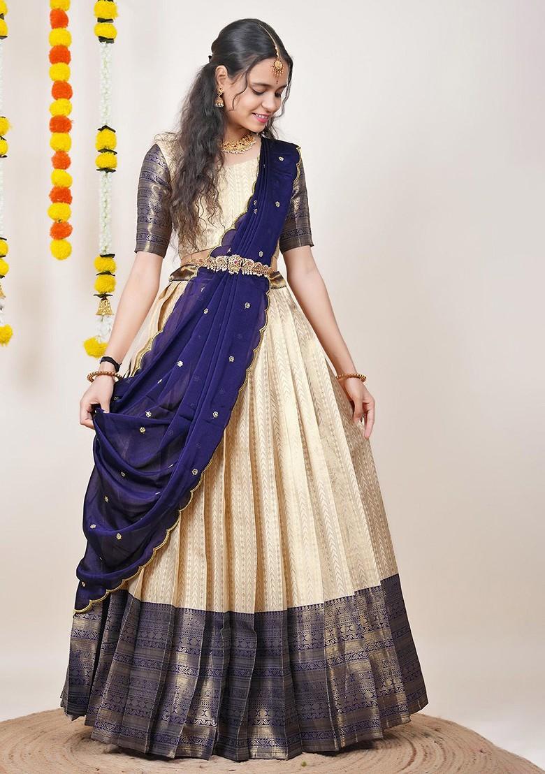 Navy Blue Emboridered Blended Lehenga Choli - Indya