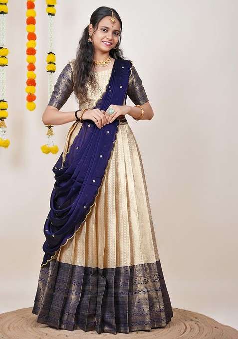 Navy Blue Emboridered Blended Lehenga Choli
