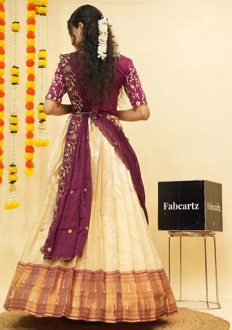 Cream Embellished Blended Lehenga Choli - Indya