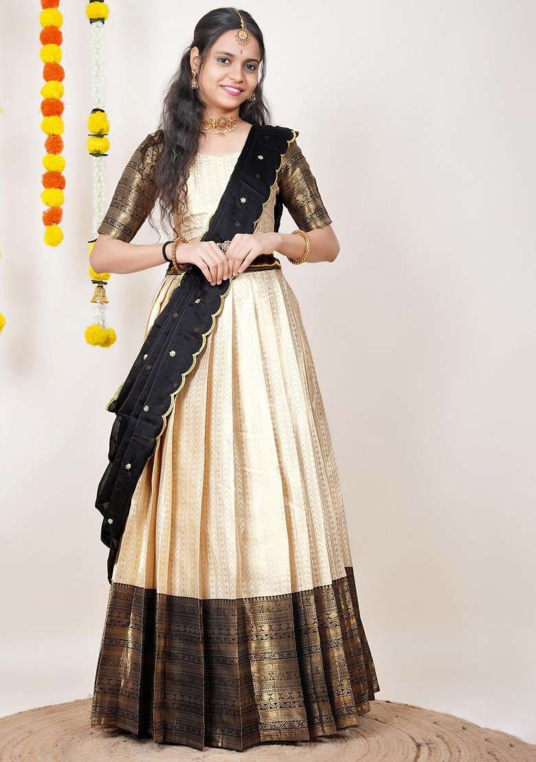 Black Woven Design Blended Lehenga Choli - Indya