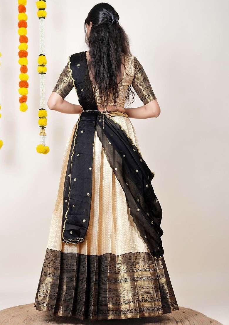 Black Woven Design Blended Lehenga Choli - Indya