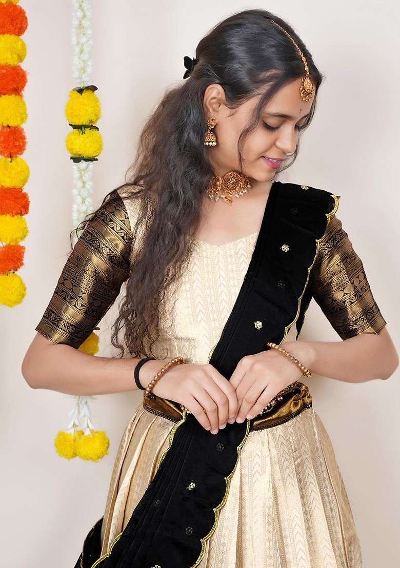Black Woven Design Blended Lehenga Choli - Indya