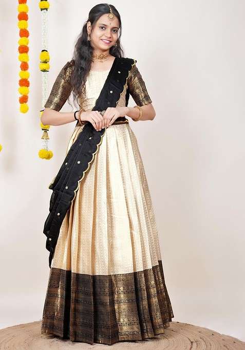 Black Woven Design Blended Lehenga Choli