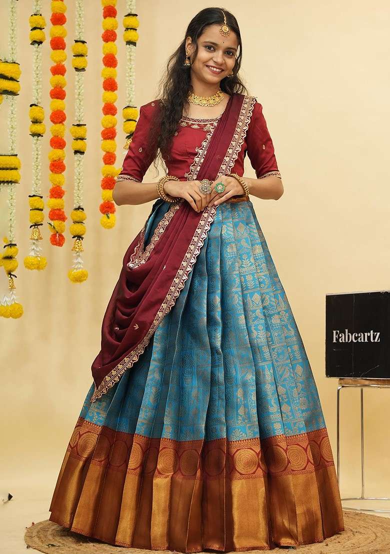 Blue Emboridered Blended Lehenga Choli - Indya