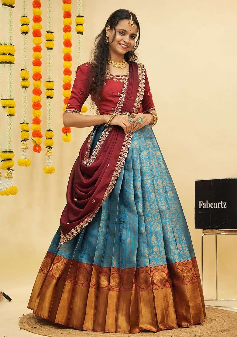 Blue Emboridered Blended Lehenga Choli - Indya