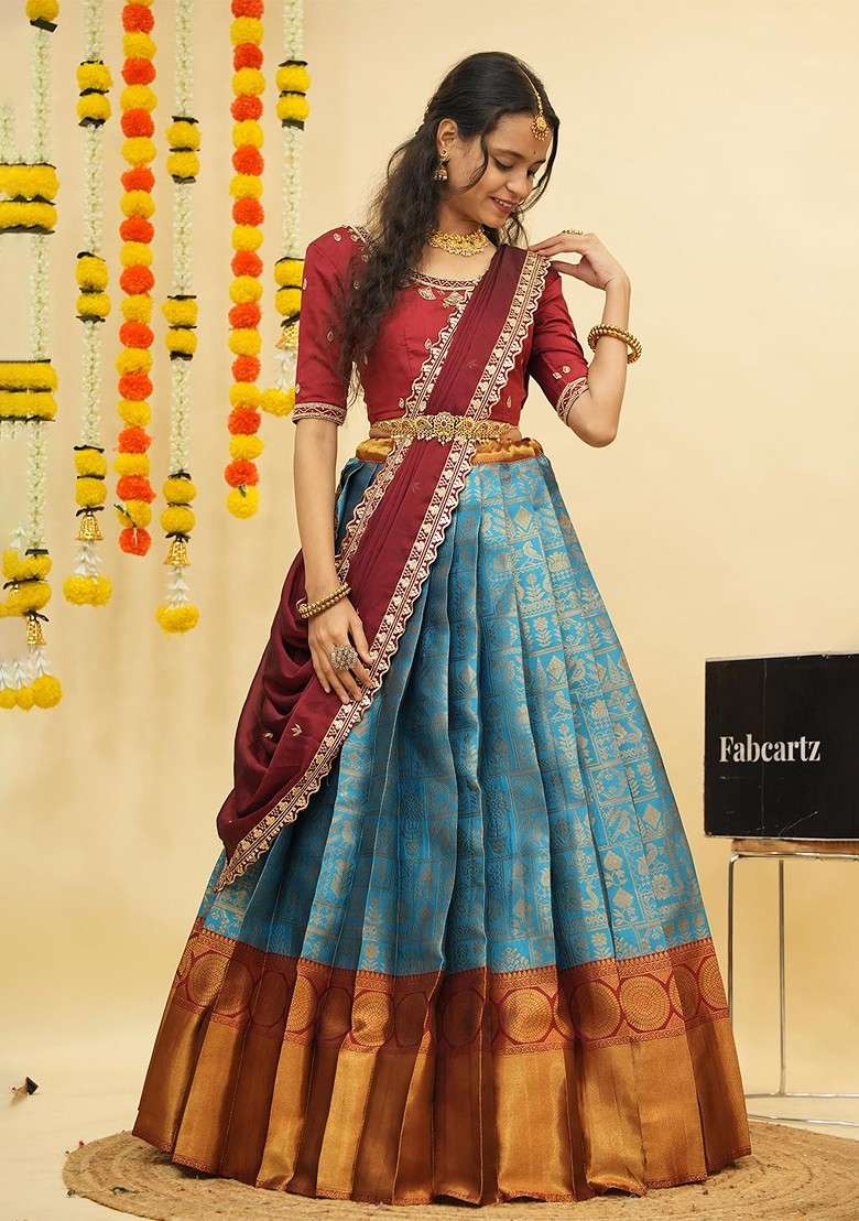 Blue Emboridered Blended Lehenga Choli - Indya