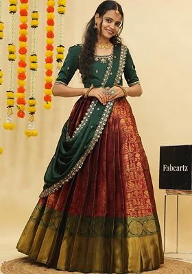 Maroon Emboridered Blended Lehenga Choli