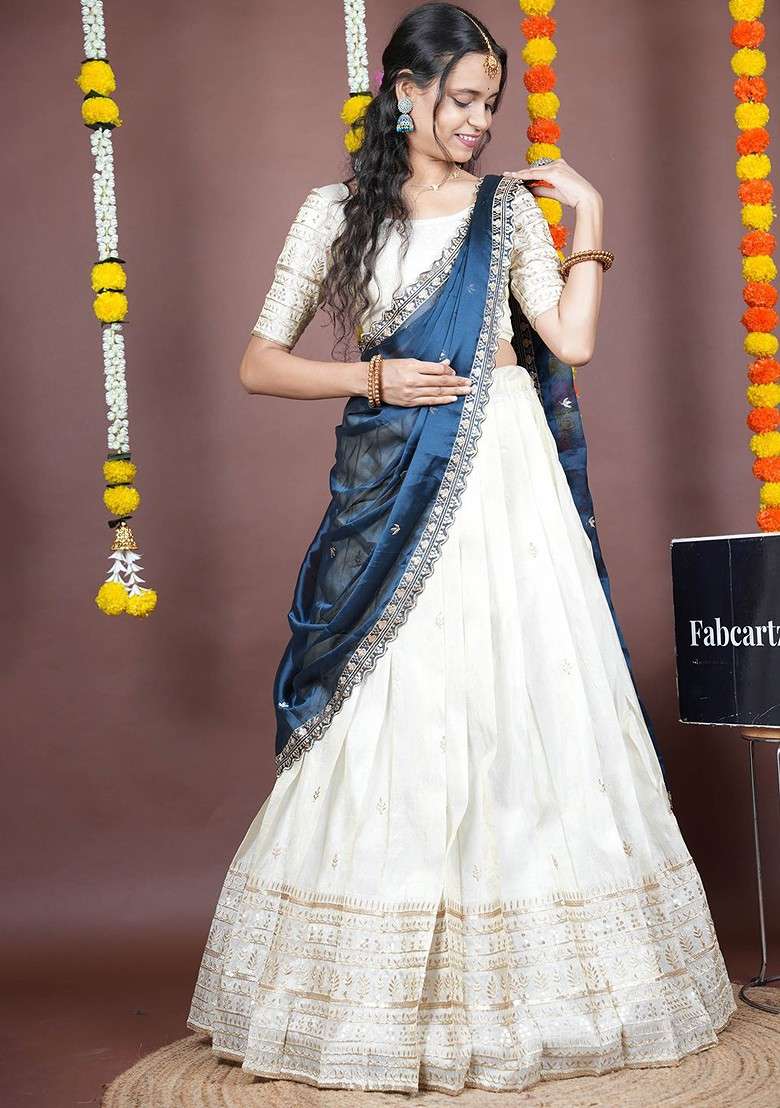 Blue Emboridered Blended Lehenga Choli - Indya