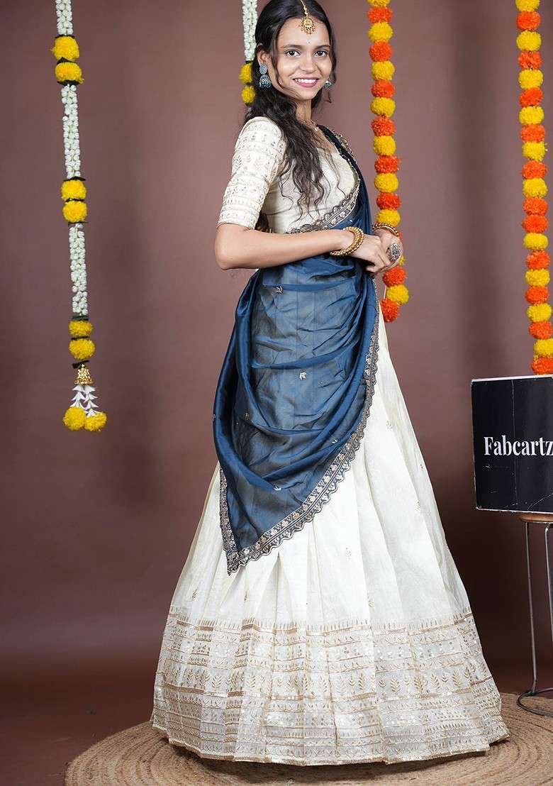 Blue Emboridered Blended Lehenga Choli - Indya