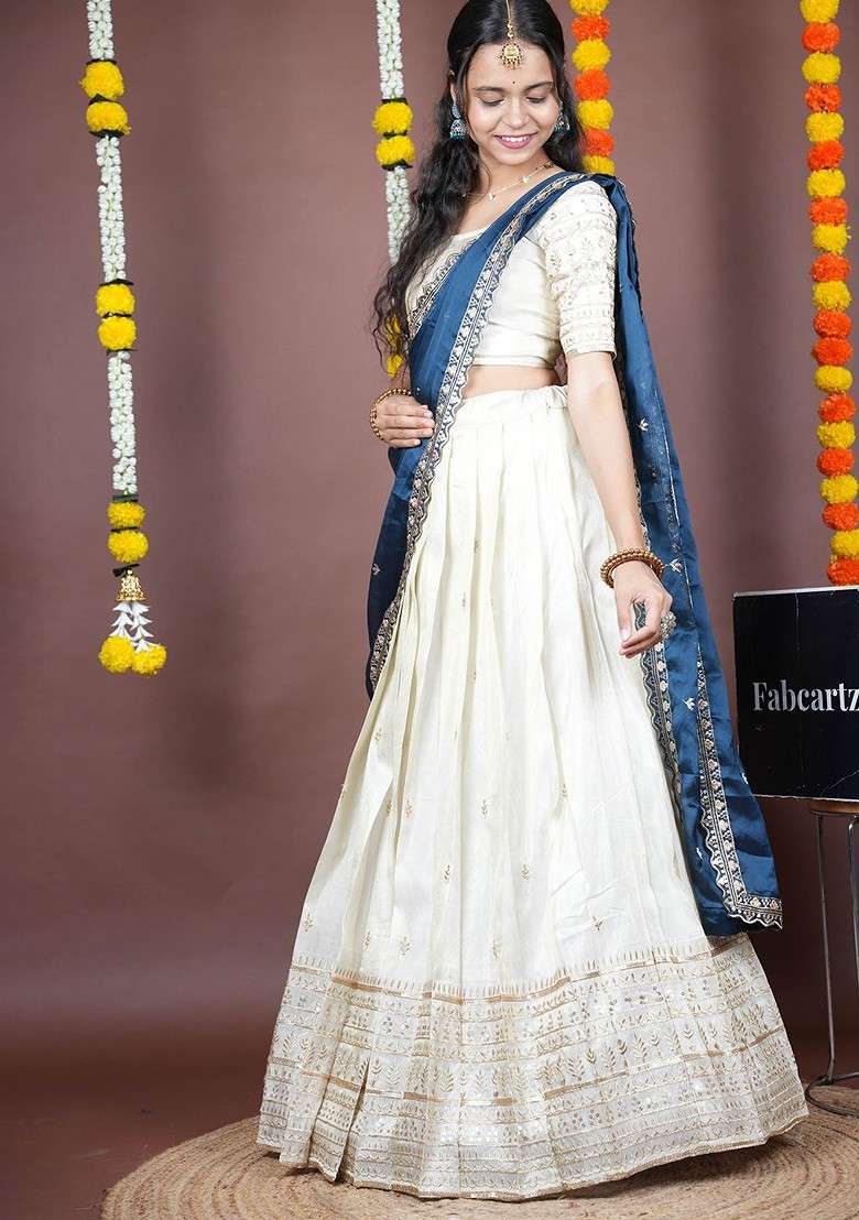 Blue Emboridered Blended Lehenga Choli - Indya
