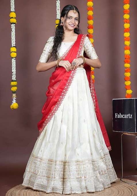 Red Emboridered Blended Lehenga Choli