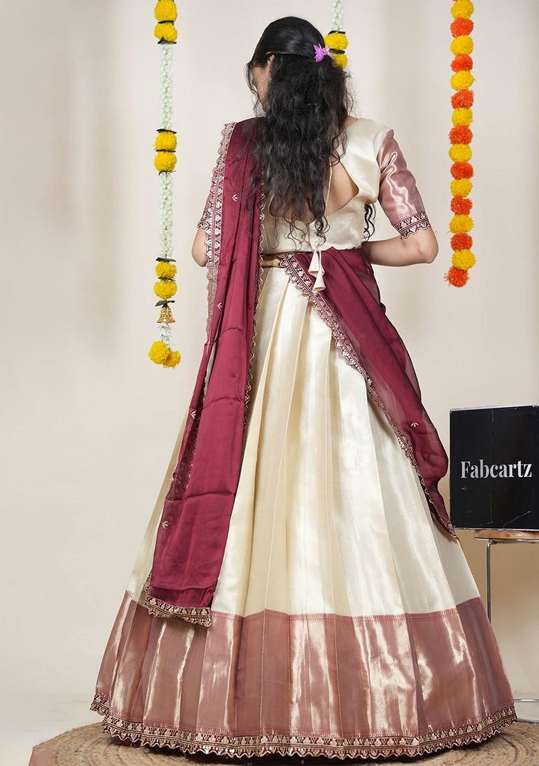 Cream Emboridered Blended Lehenga Choli - Indya