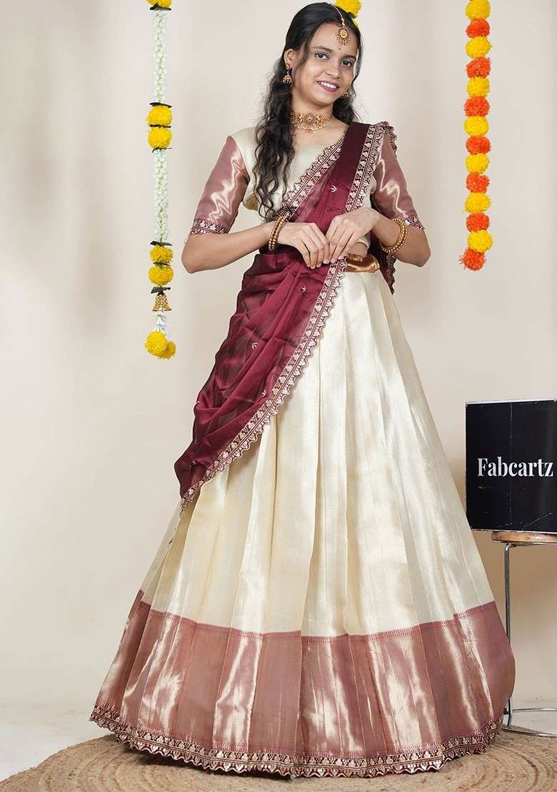 Cream Emboridered Blended Lehenga Choli - Indya