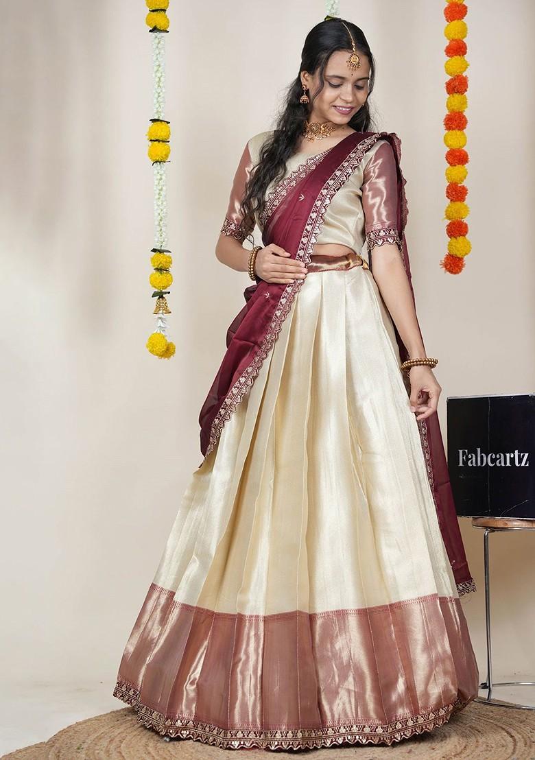 Cream Emboridered Blended Lehenga Choli - Indya