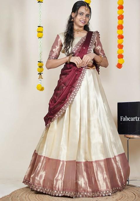 Cream Emboridered Blended Lehenga Choli — view on Indya
