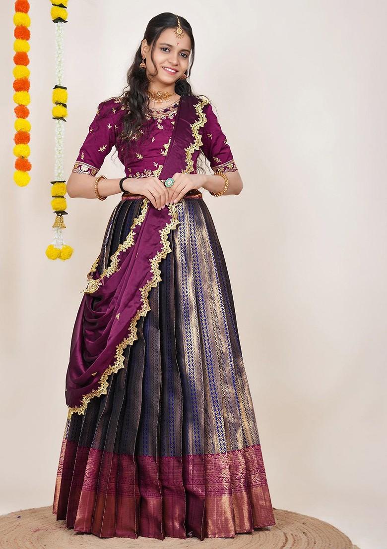Purple Woven Design Blended Lehenga Choli - Indya