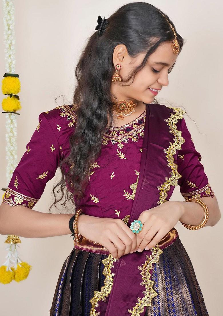 Purple Woven Design Blended Lehenga Choli - Indya