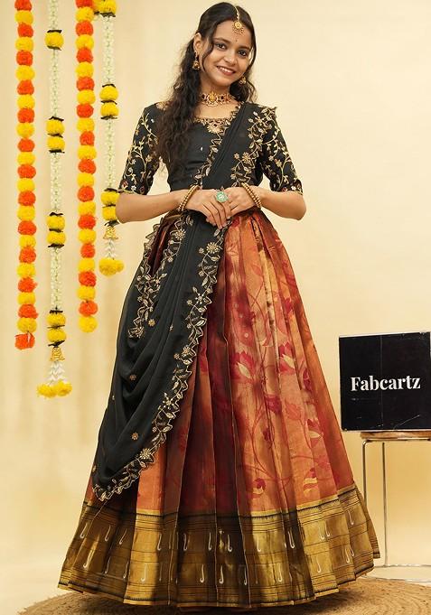 Maroon Emboridered Blended Lehenga Choli — view on Indya