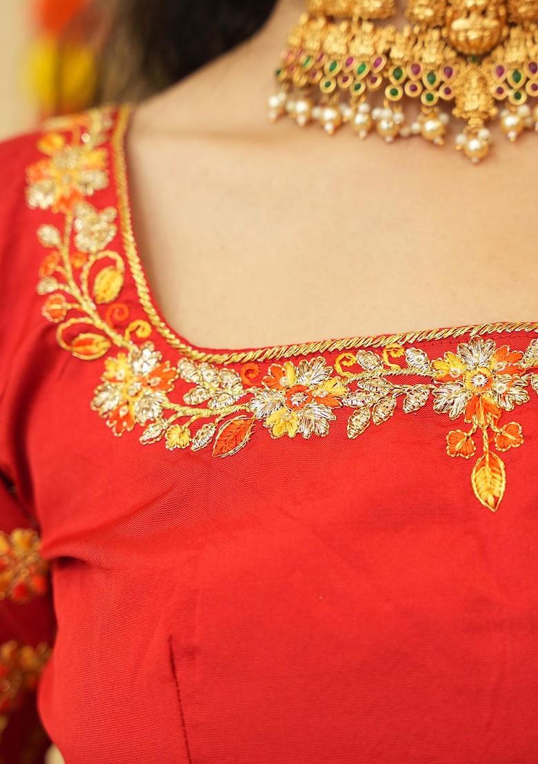 Orange Emboridered Blended Lehenga Choli - Indya