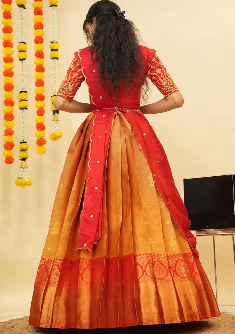 Orange Emboridered Blended Lehenga Choli - Indya