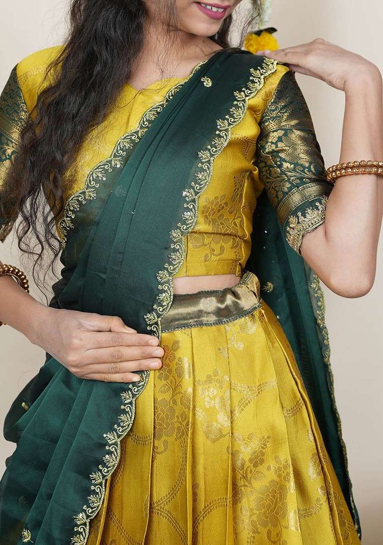 Yellow Woven Design Blended Lehenga Choli - Indya