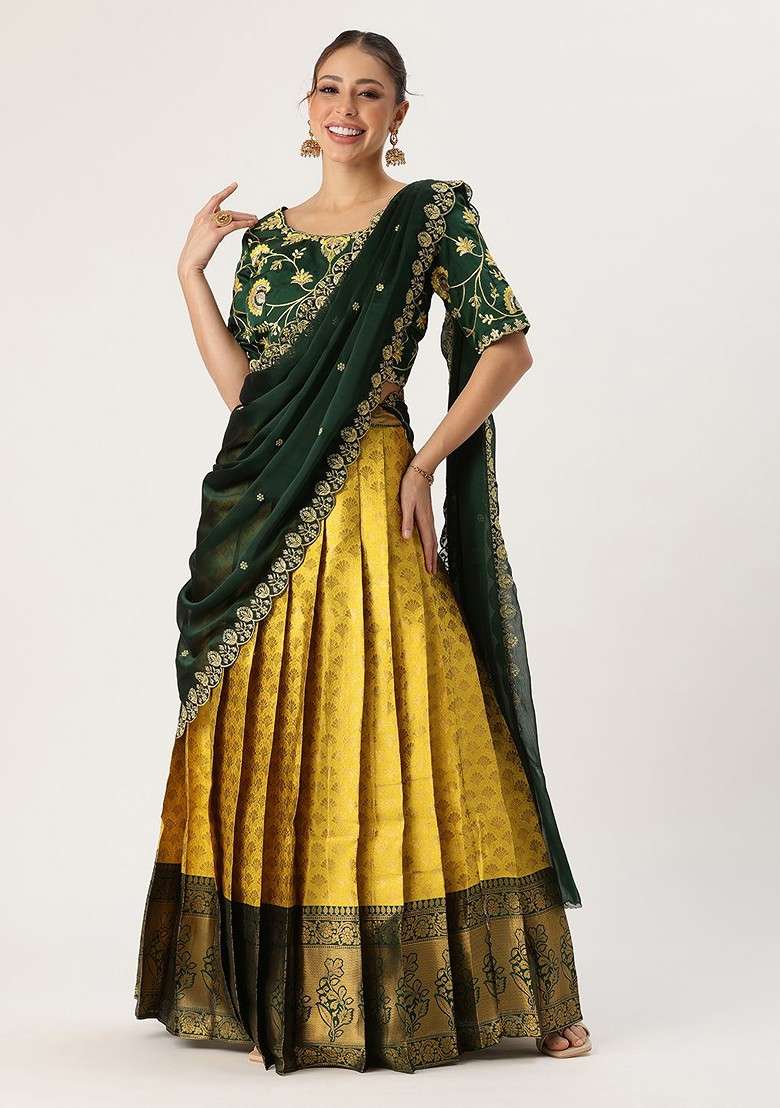 Yellow Emboridered Blended Lehenga Choli - Indya