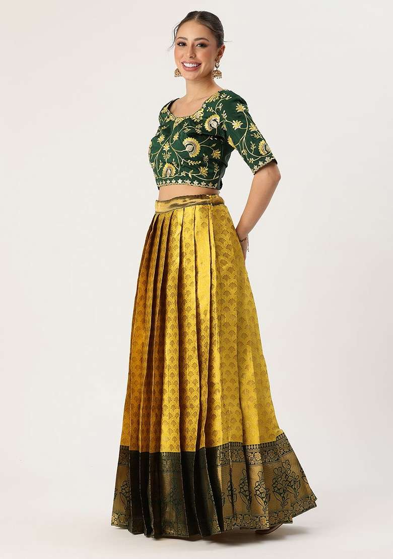 Yellow Emboridered Blended Lehenga Choli - Indya