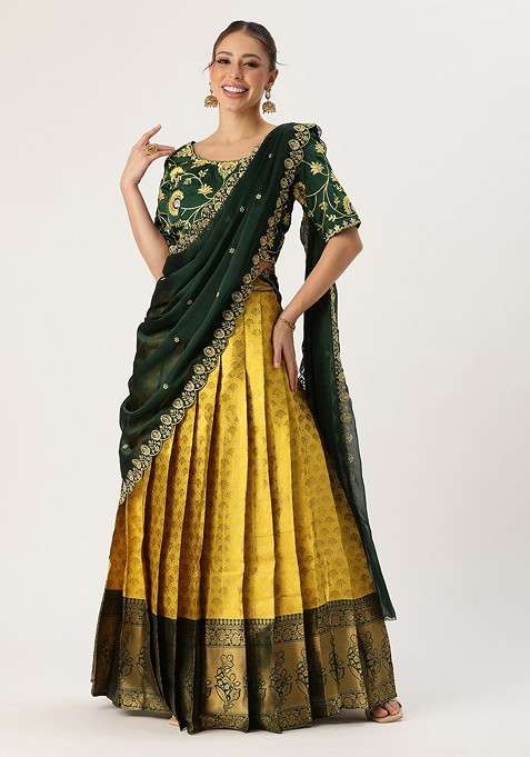 Yellow Emboridered Blended Lehenga Choli