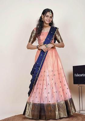 Peach Emboridered Blended Lehenga Choli