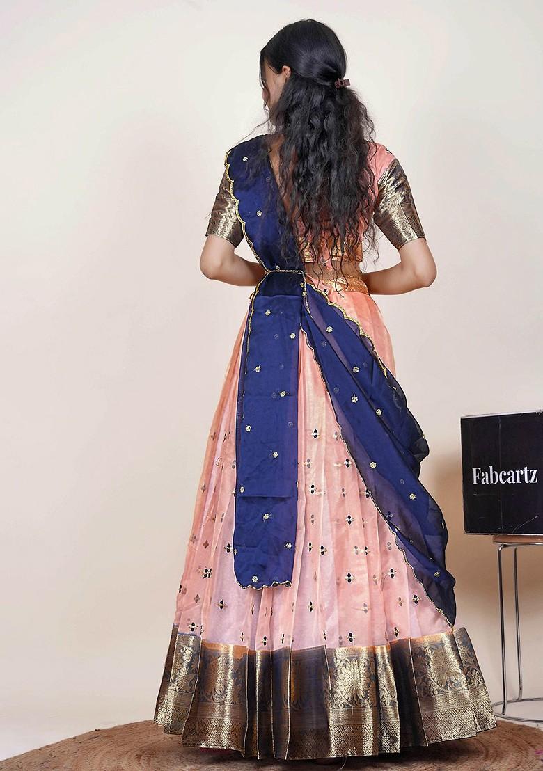 Peach Emboridered Blended Lehenga Choli - Indya