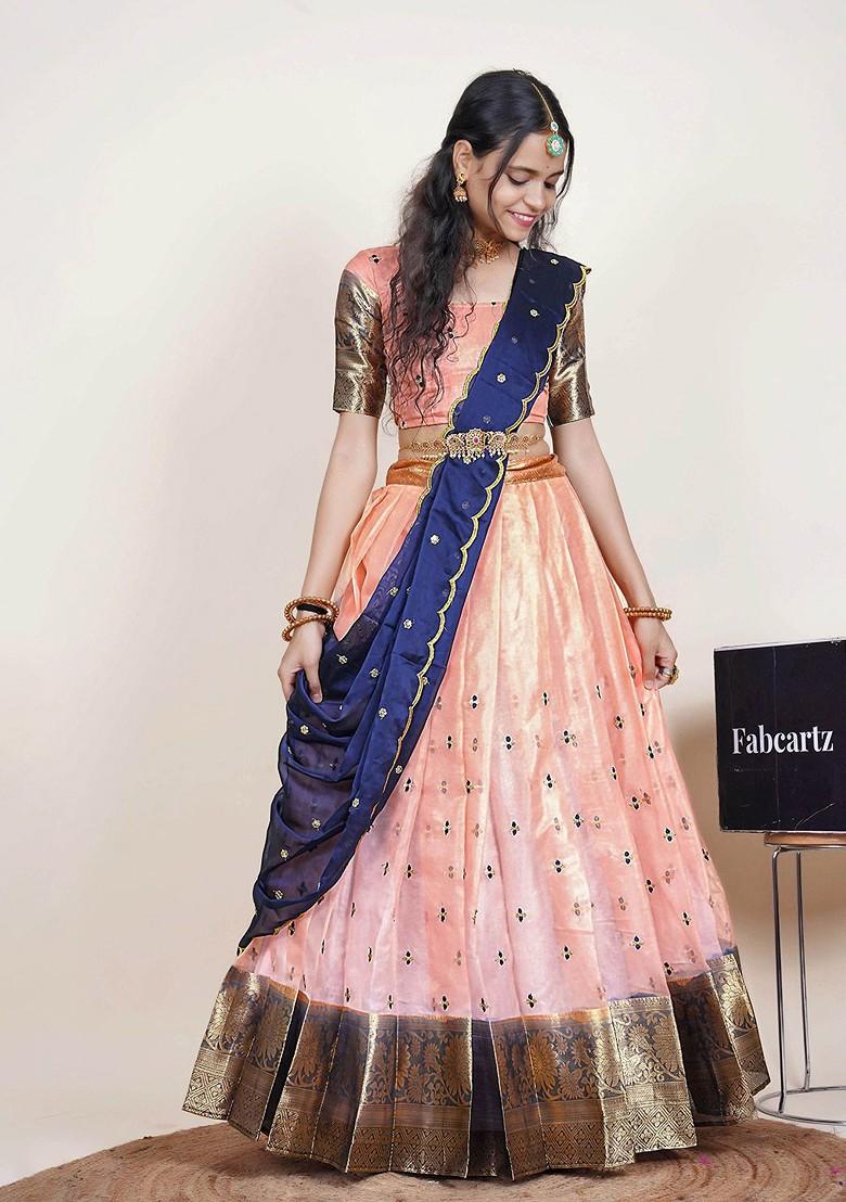 Peach Emboridered Blended Lehenga Choli - Indya