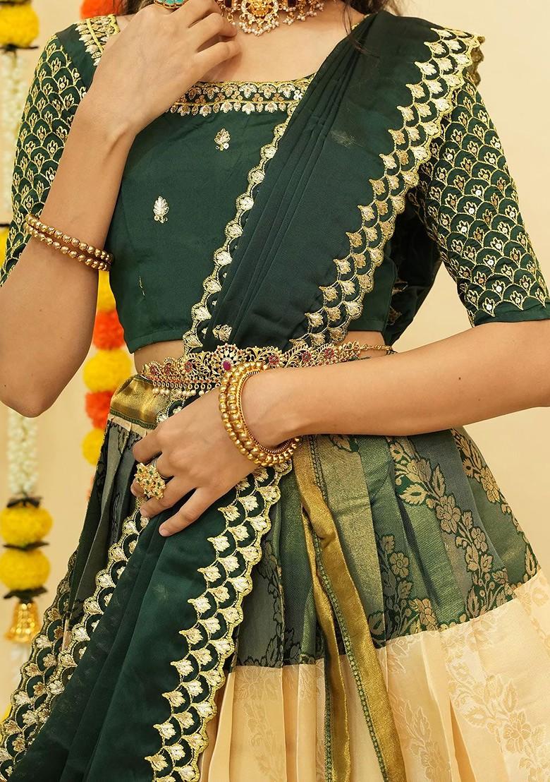 Cream Emboridered Blended Lehenga Choli - Indya