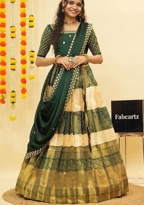 Cream Emboridered Blended Lehenga Choli — view on Indya