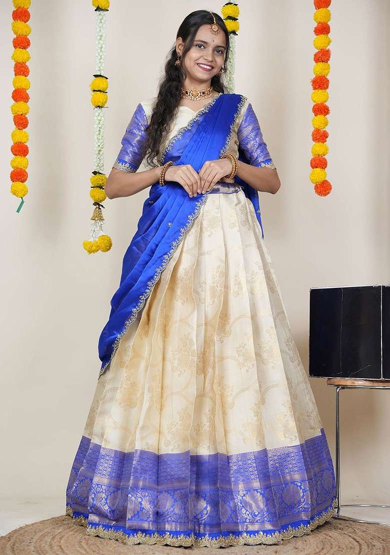 Cream Woven Design Blended Lehenga Choli - Indya