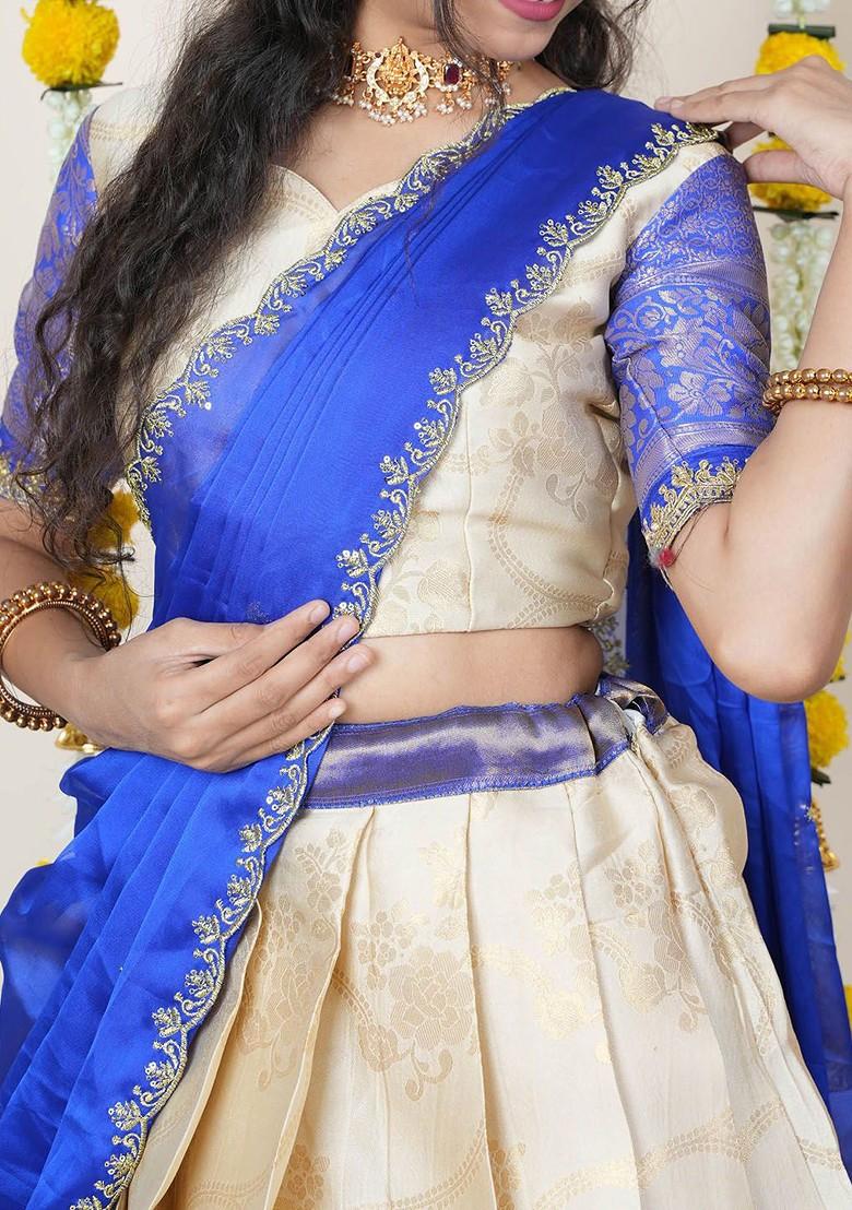 Cream Woven Design Blended Lehenga Choli - Indya