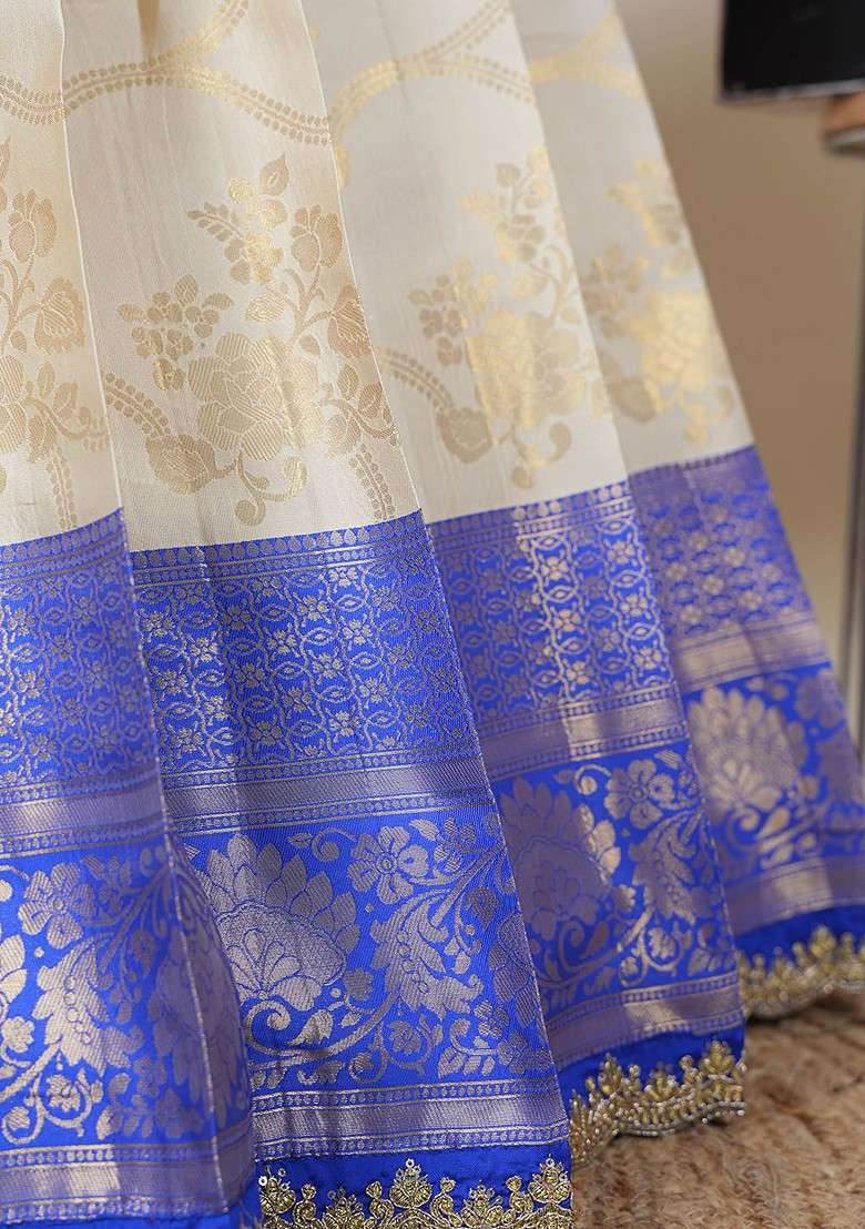 Cream Woven Design Blended Lehenga Choli - Indya