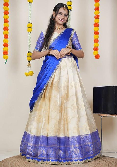 Cream Woven Design Blended Lehenga Choli — view on Indya