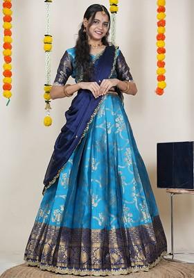Blue Woven Design Blended Lehenga Choli