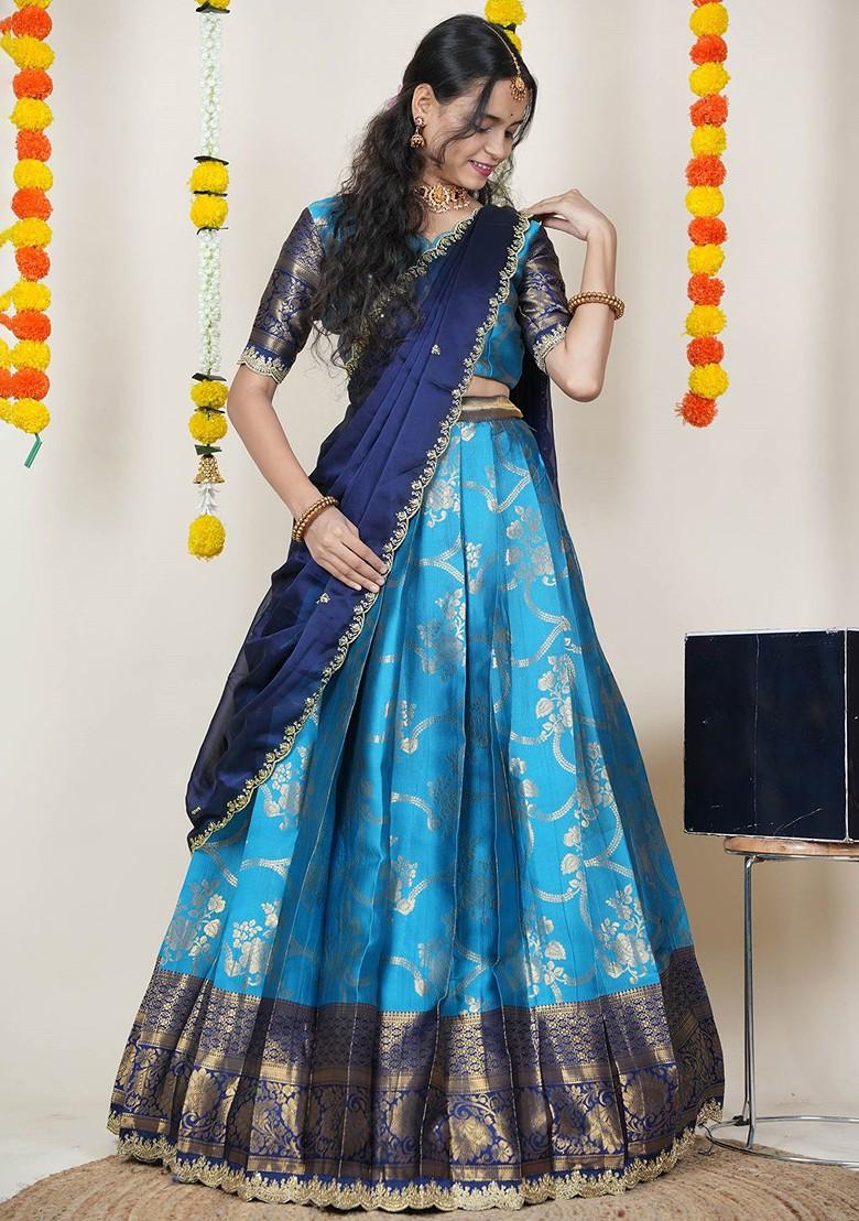 Blue Woven Design Blended Lehenga Choli - Indya