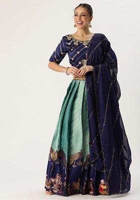 Turquoise Blue Emboridered Blended Lehenga Choli
