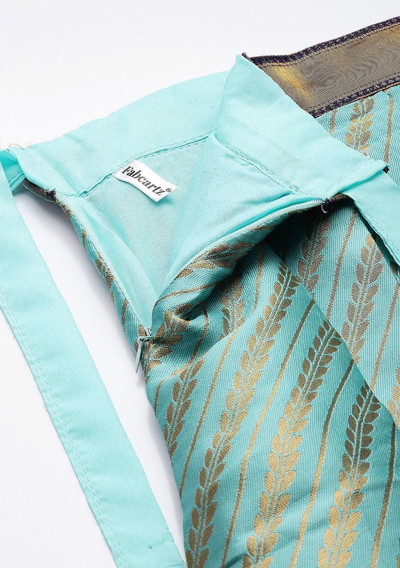 Turquoise Blue Emboridered Blended Lehenga Choli - Indya