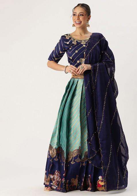 Turquoise Blue Emboridered Blended Lehenga Choli — view on Indya