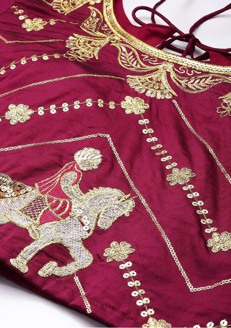 Purple Emboridered Blended Lehenga Choli - Indya